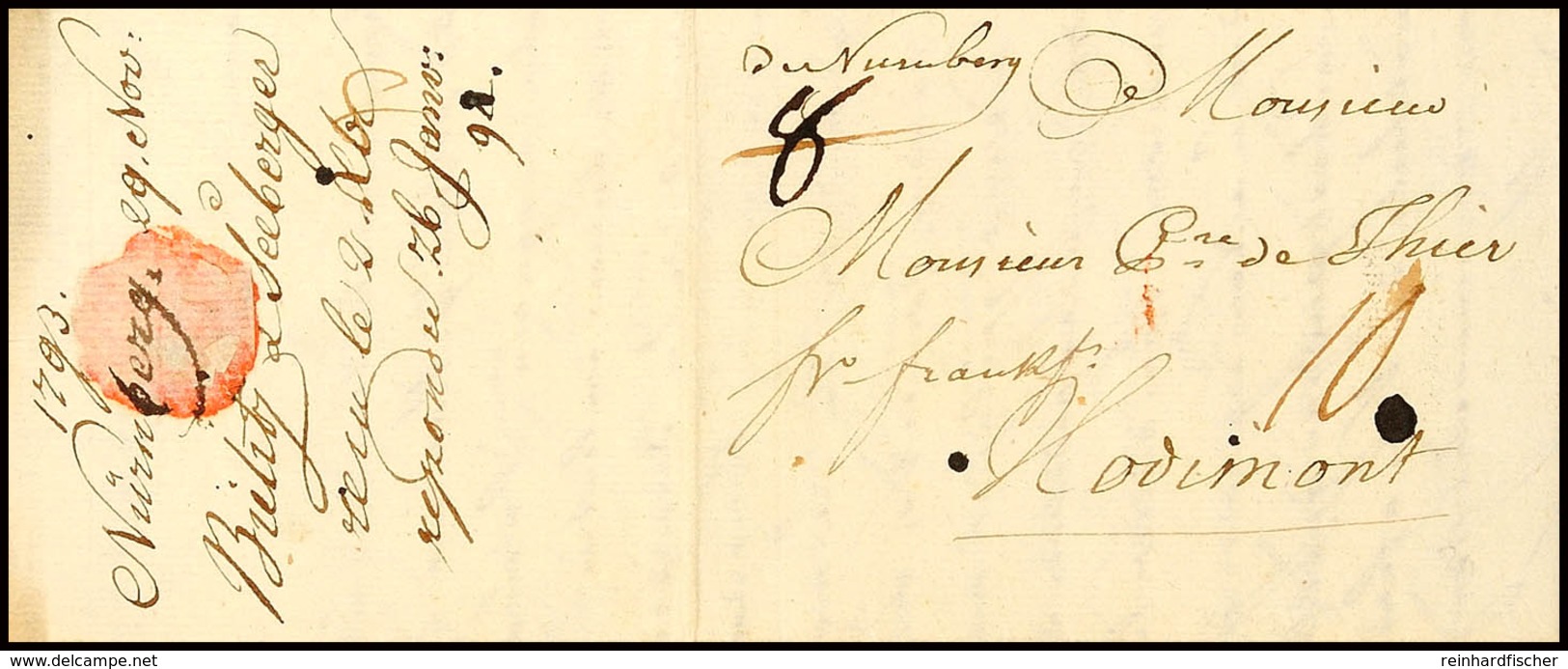 1673 1793, DE NURNBERG (handschr.) Teilfranco Brief "frco Frankf." Nach Hodimont/ Hochstift Lüttich, Luxus  BF - Sonstige & Ohne Zuordnung