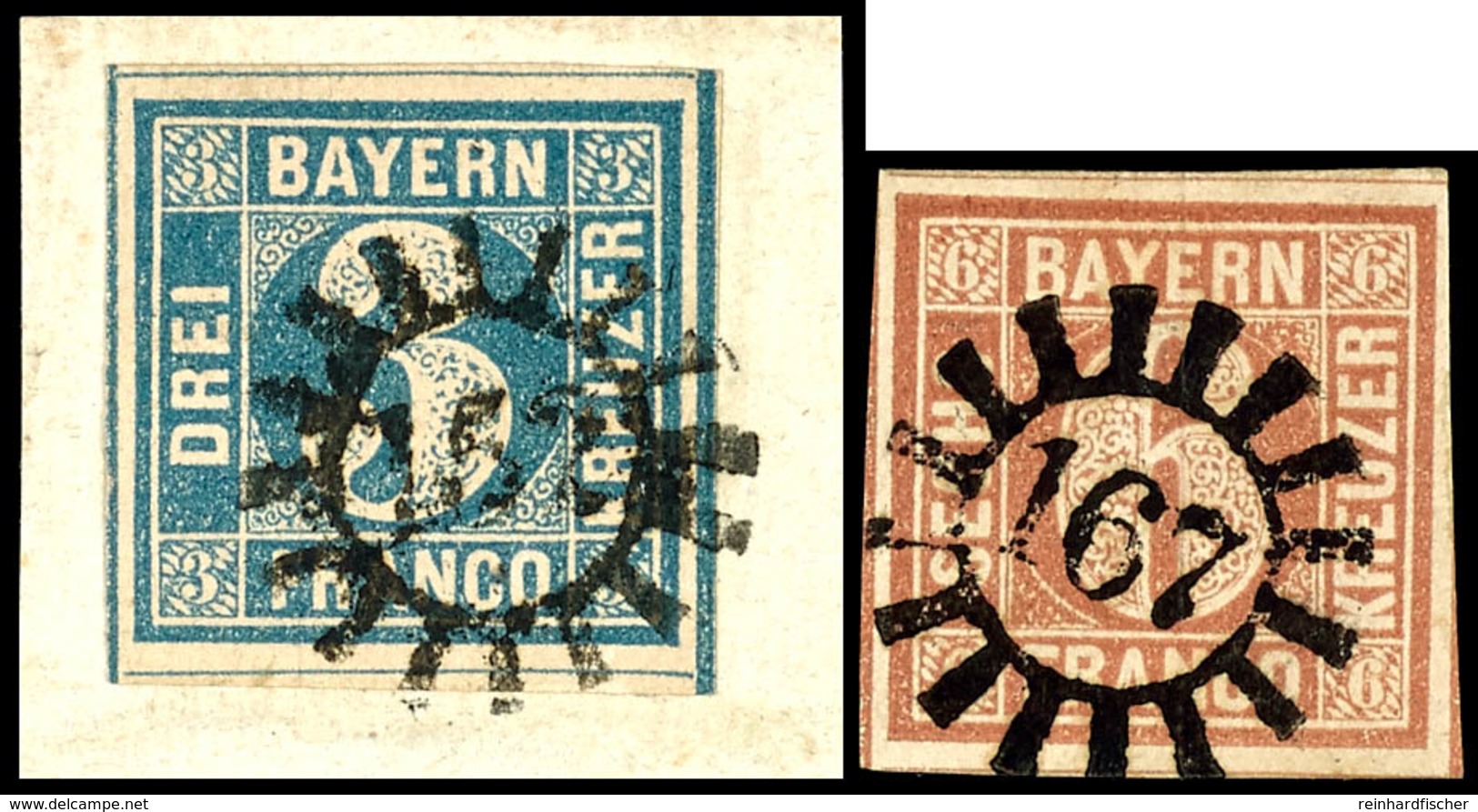 1678 3 Kr. Blau Und 6 Kr. Braun Quadratausgabe, Die 3 Kr. (Platte 1) Auf Briefstück Mit OMR 152 Von Kaufbeuren, Die 6 Kr - Other & Unclassified