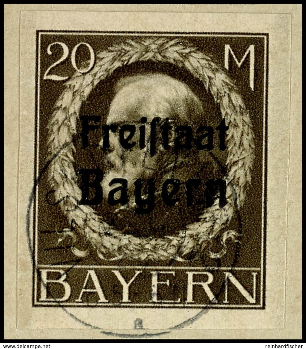 1722 20 M "Freistaat Bayern" Breitrandig Geschnitten Tadellos Auf Briefstück, Mi. 140,--, Katalog: 170B BS - Sonstige & Ohne Zuordnung