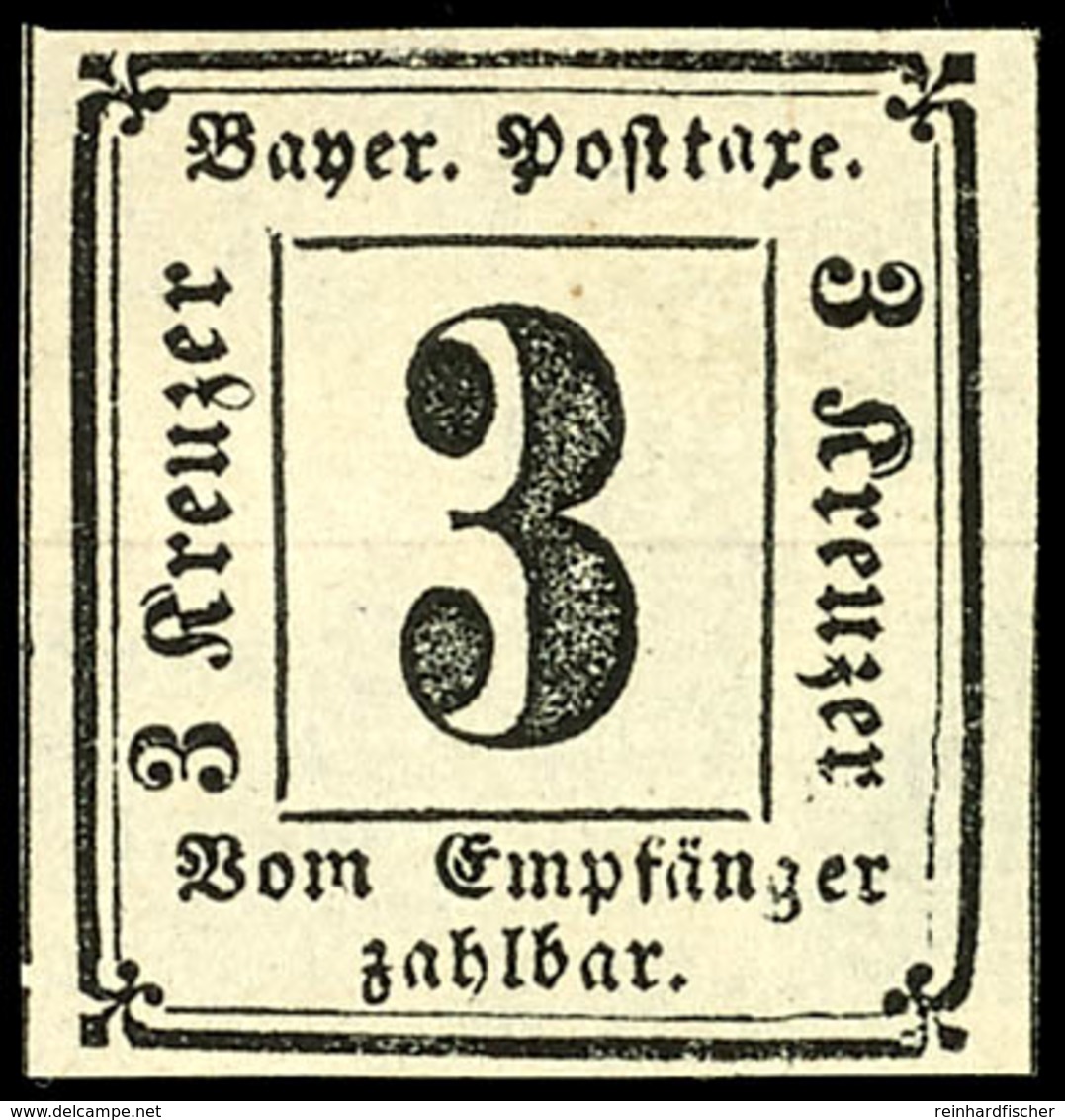 1728 3 Kr. Schwarz, Tadellos Ungebraucht, Allseits Vollrandig, Gepr. Sem BPP, Mi. 160.-, Katalog: 1 * - Andere & Zonder Classificatie