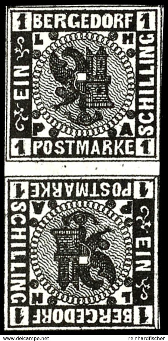 1739 1 S Schwarz Auf Weiß, Senkrechtes Kehrdruck-Zwischenstegpaar Tadellos Postfrisch, Mi. 400,--, Katalog: 2KZS ** - Bergedorf
