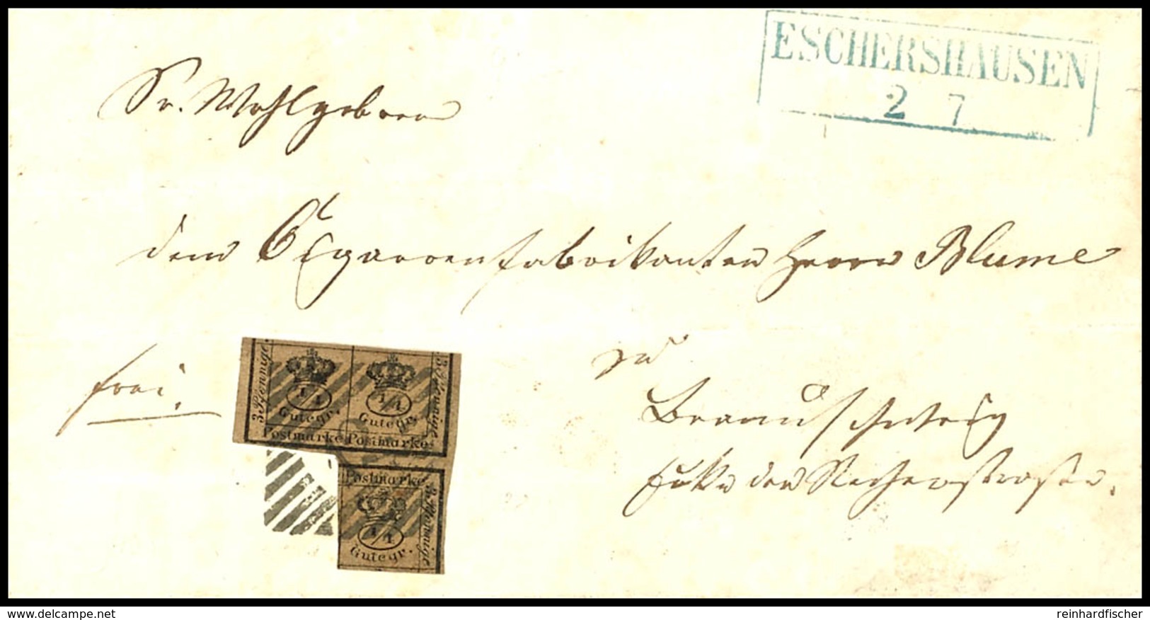 1752 3/4 Ggr. Auf Gelbbraunem Papier Mit Rötlichen Punkten Und Kopfstehendem Wasserzeichen, Allseits Voll- Bis Breitrand - Braunschweig