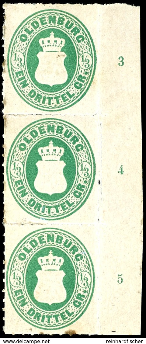 1805 1/3 Groschen, Durchstich 10, Senkrechter Dreierstreifen Vom Rechten Bogenrand Mit Den Reihenzählern "3" Bis "5", Un - Oldenburg