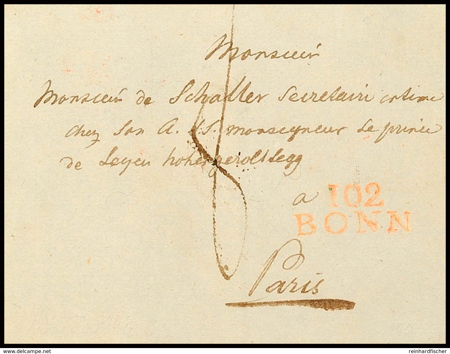 1810 "102 BONN" - Roter L2, Feuser 375-6, Klar Auf Austaxiertem Auslandsbrief Nach Paris  BF - Sonstige & Ohne Zuordnung