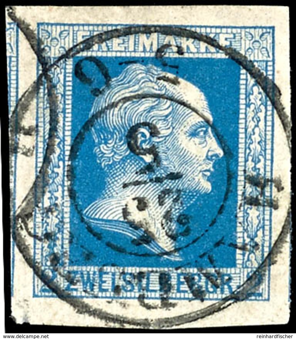 1820 2 Sgr. Blau, Ideal Zentrisch Gestempelt K2 HAMBURG 25 5, Allseits Sehr Breit Gerandet Mit Nebenmarken Links Und Rec - Sonstige & Ohne Zuordnung