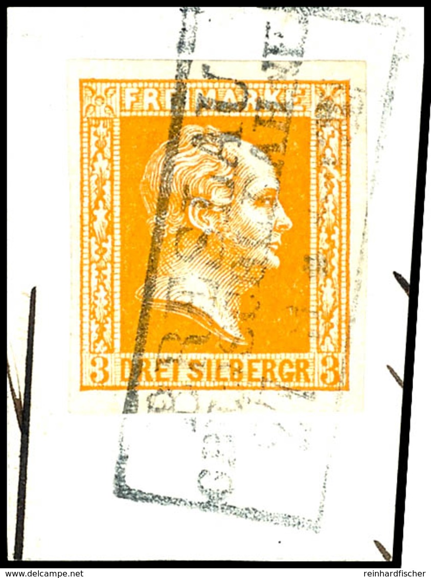 1821 3 Silbergroschen Dunkelorange, Allseits Breitrandig, Mit Ra2 "BRESLAU / OBERSCHL. BAHNH / 27.9", Auf Briefstück, Ka - Other & Unclassified