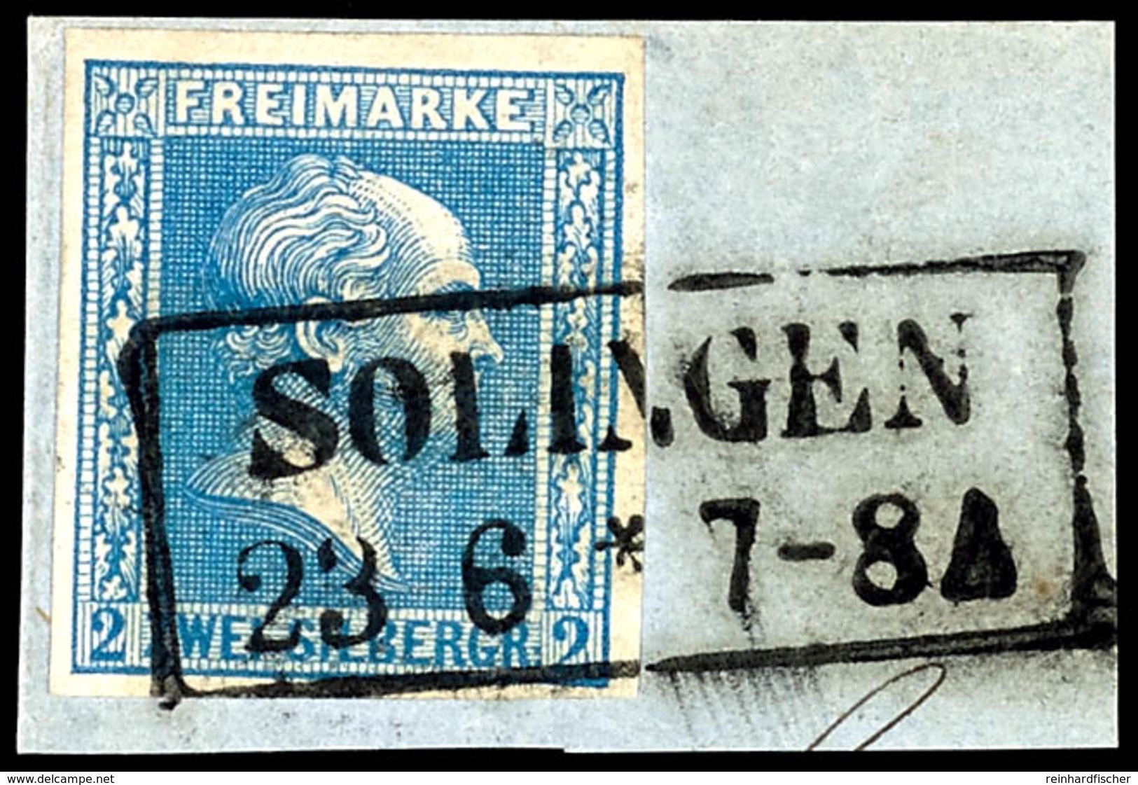 1830 2 Sgr. Blau, Leuchtend Farbfrisch, Allseits Voll-/breitrandig Auf Luxusbriefstück Mit Klarem R2 "SOLINGEN", Gepr. M - Sonstige & Ohne Zuordnung