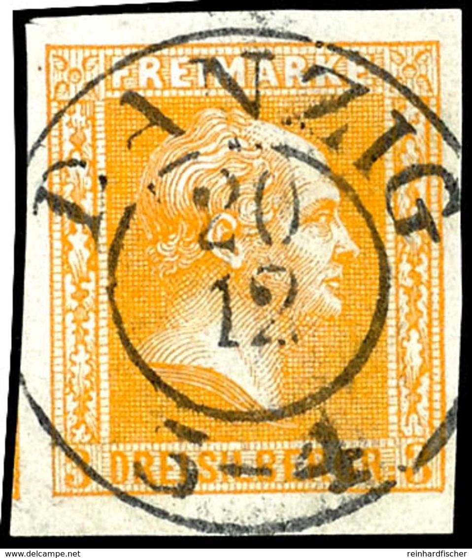 1835 3 Sgr. Gelborange, Farbfrisches, Breitrandiges Luxusstück Mit Ideal Eingepasstem K2 "DANZIG", Katalog: 12a O - Sonstige & Ohne Zuordnung