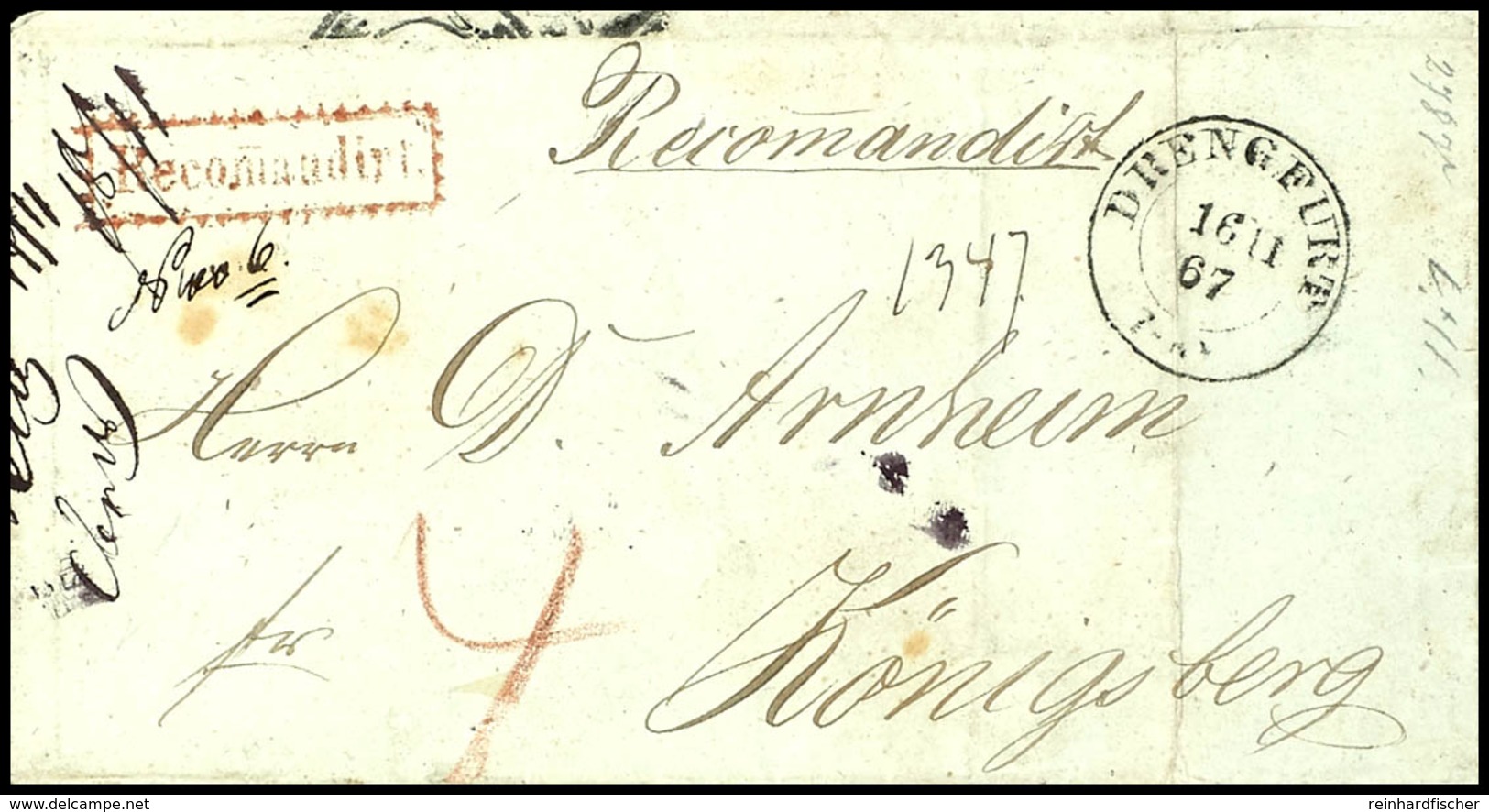 1838 6 Pfennig Orange, Seltene Mehrfachfrankatur Von 8 Werten (stark Mangelhaft) Rückseitig Auf Reco-Brief Als Portogere - Other & Unclassified