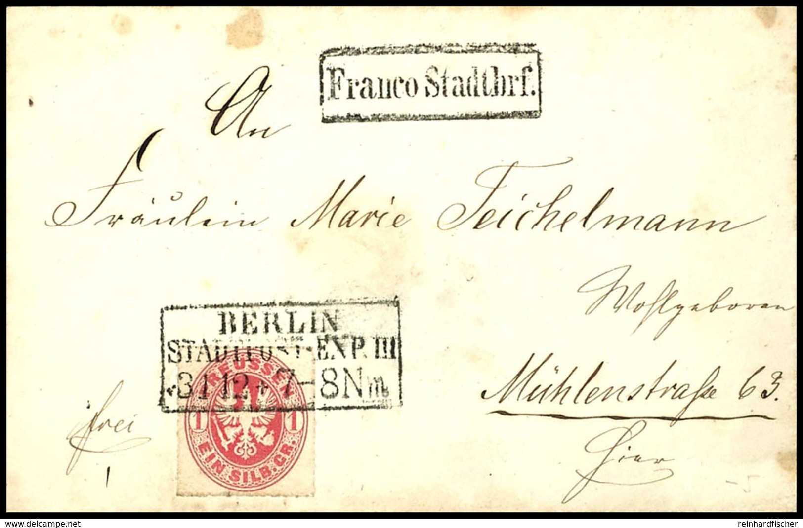 1841 1 Sgr. Wappenausgabe Auf Ortsbrief Innerhalb Berlins, Entwertungsstempel Ra3 "Berlin Stadtpost Exped. III", Nebenst - Other & Unclassified