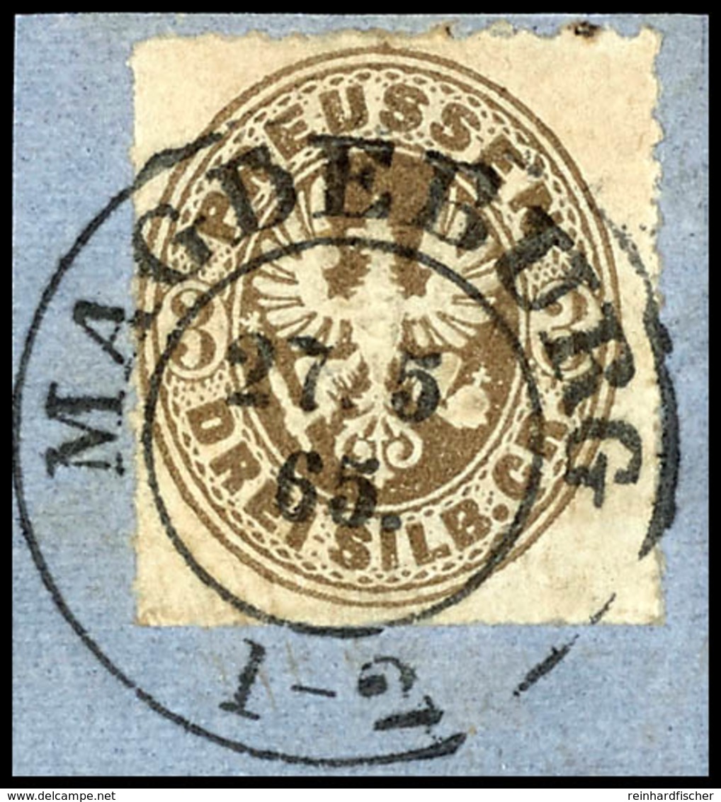 1844 3 Sgr. Ockerbraun, Farbfrisch Auf Luxus-Briefstück Mit Vollem Und Klar Abgeschlagenem K2 "MAGDEBURG 27 5 65", Je Do - Other & Unclassified