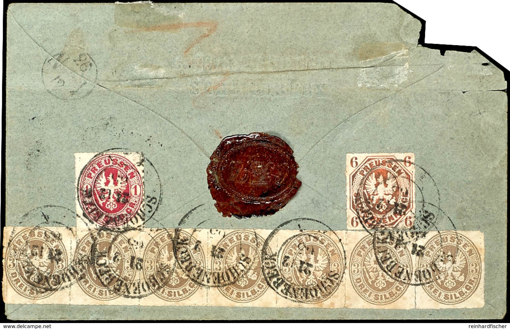 1845 3 Sgr. Wappen Ockerbraun Im Waagerechten 7er-Streifen, 1 Sgr. Karmin Und 1/2 Sgr. Orange (etwas Oxidiert) Je Mit Kl - Other & Unclassified