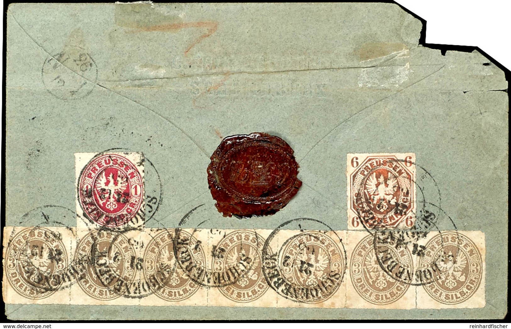 1845 3 Sgr. Wappen Ockerbraun Im Waagerechten 7er-Streifen, 1 Sgr. Karmin Und 1/2 Sgr. Orange (etwas Oxidiert) Je Mit Kl - Sonstige & Ohne Zuordnung