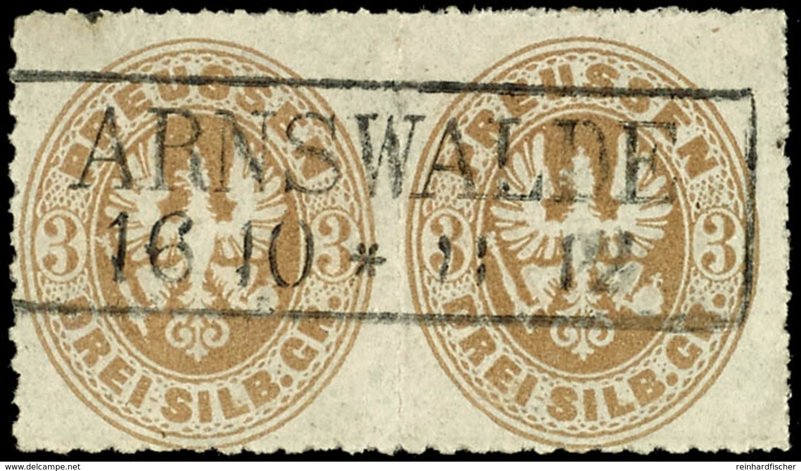 1859 "ARNSWALDE" - R2, OPD Frankfurt/O., Klar Und Gerade Auf Waager. Luxus-Paar 3 Sgr. Wappen, Katalog: 18a(2) O - Andere & Zonder Classificatie