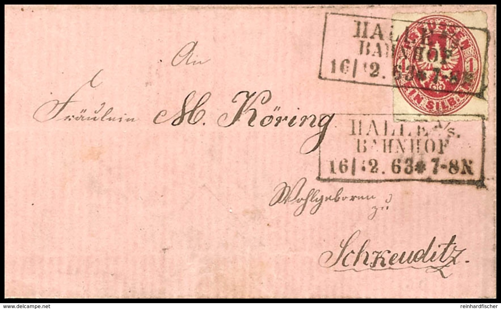 1864 "HALLE A/S. BAHNHOF" - Ra2 Klar Auf Brief Mit 1 Silbergroschen Wappenausgabe Und Nochmals Nebengesetzt, Adressiert  - Other & Unclassified