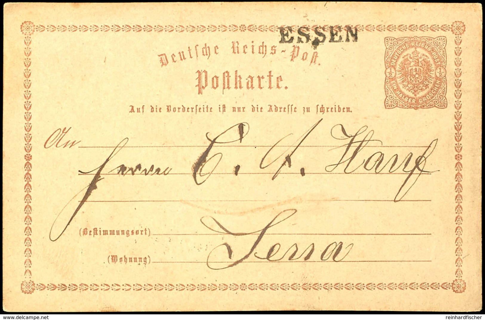 1887 "ESSEN" L1 Klar Auf GA-Karte ½ Gr. Nach Jena, 1873, Katalog: DR P1 GA - Other & Unclassified