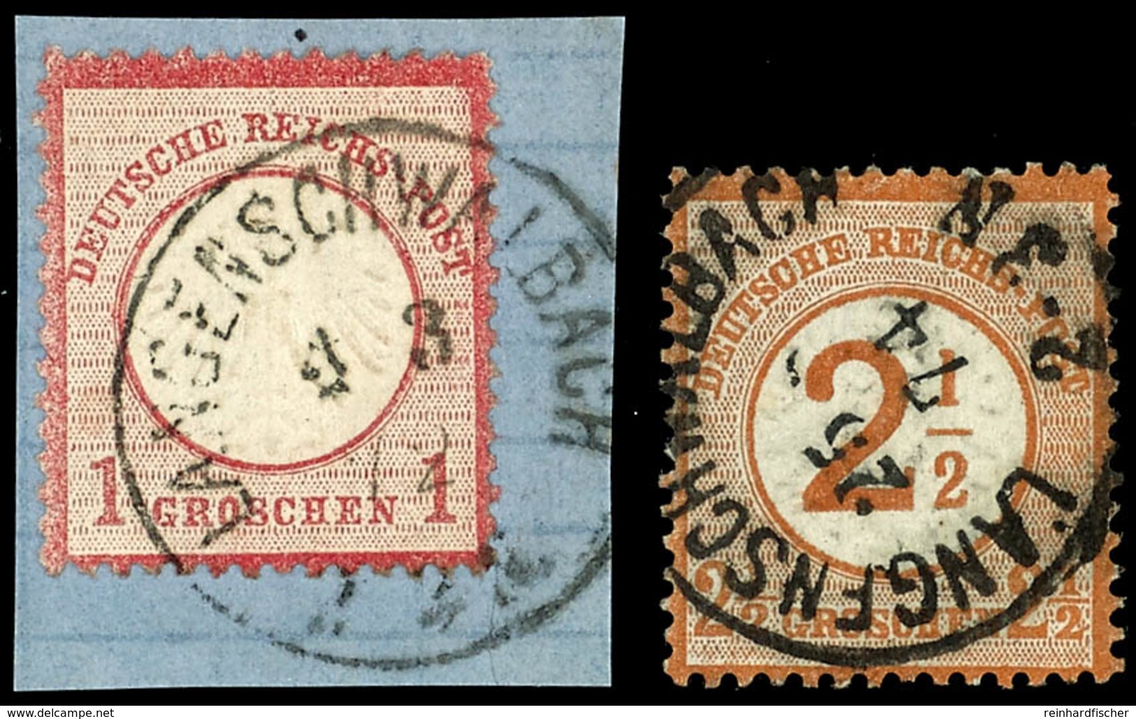 1888 "LANGENSCHWALBACH 4 3 72" Bzw. "LANGENSCHWALBACH 25 8 74" - K1, Taxis/Nassau, Auf Briefstück DR 1 Gr. Kleiner Bzw.  - Sonstige & Ohne Zuordnung