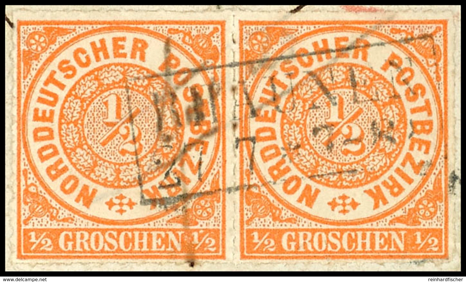 1891 "RHAUNEN" - R2, OPD Trier, Auf Briefstück Waager. Paar NDP 1/2 Gr. Mit Allseits Vollst. Durchstich, Katalog: NDP3(2 - Sonstige & Ohne Zuordnung