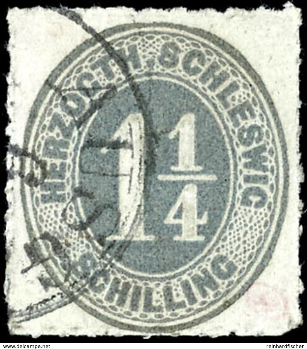 1910 1 1/4 Sch. Türkisgrau, Farbfrisches Exemplar Mit Seltener Entwertung K1 "AUSG." (Ausgabe-Stempel), Rechte Untere Ec - Schleswig-Holstein