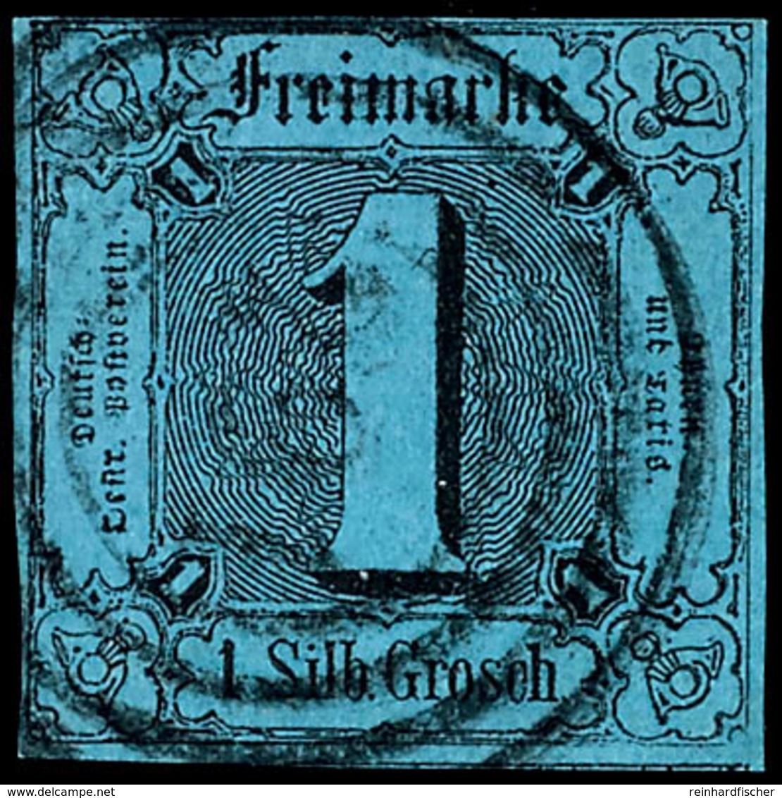 1927 1 Sgr. Auf Mittelgrünlichblau, Zentrisch Gestempelt Mit Vierringstempel 291 Von Gera, Allseits Voll- Bis überrandig - Other & Unclassified