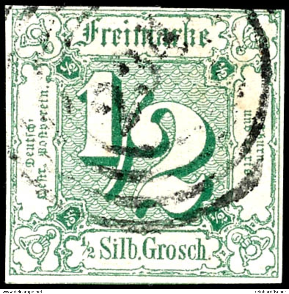 1930 1/2 Sgr. Dunkelgelblichgrün, Zentrisch Gestempelt Mit Vierringstempel 234 Von Jena, Allseits Breitrandig Mit Ansatz - Sonstige & Ohne Zuordnung