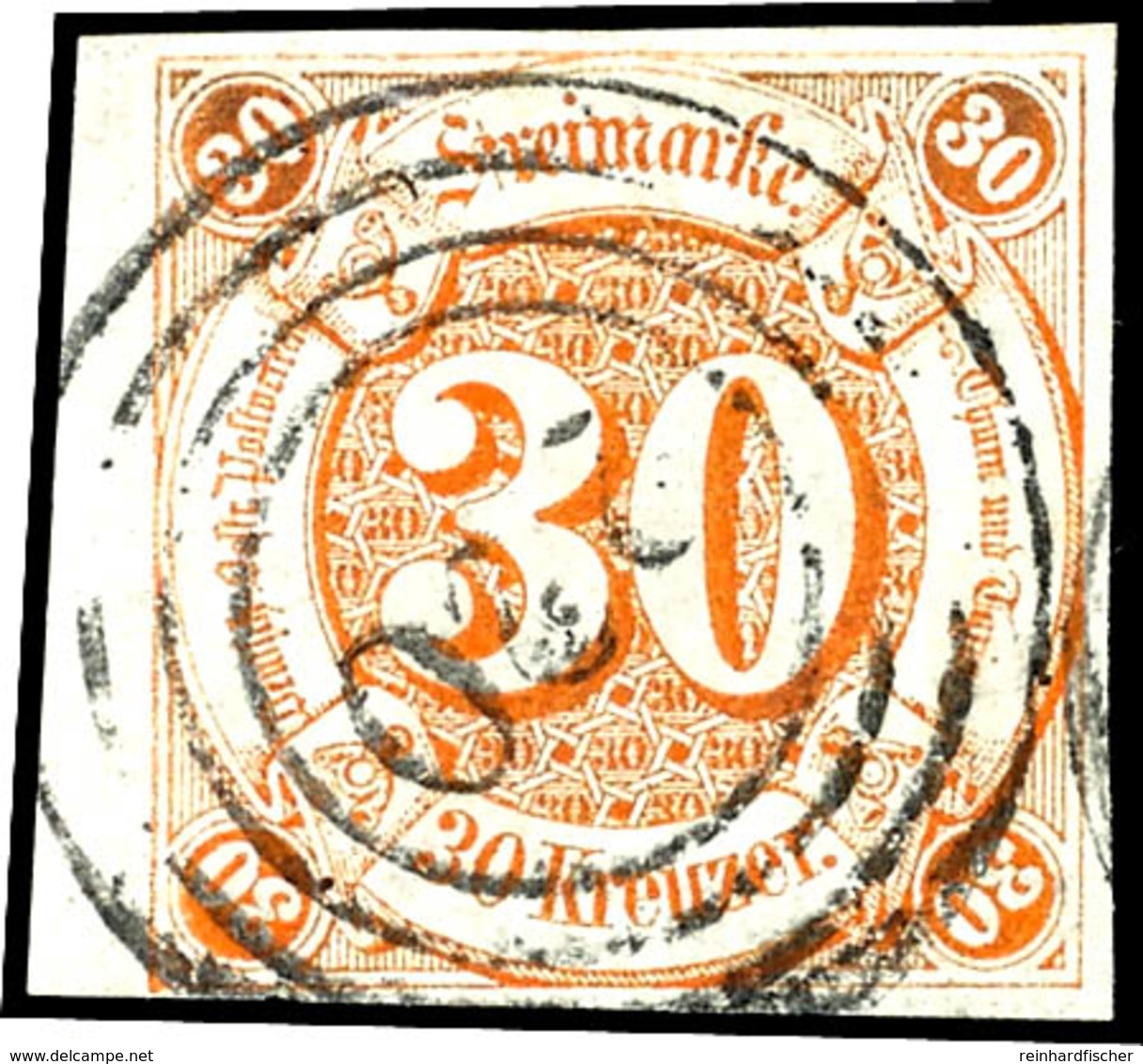 1935 30 Kr. Orange, Zwei Exemplare, Einmal Mit Linkem Bogenrand, Zentrisch Gestempelt Mit Vierringsstempel "220" Von Fra - Andere & Zonder Classificatie