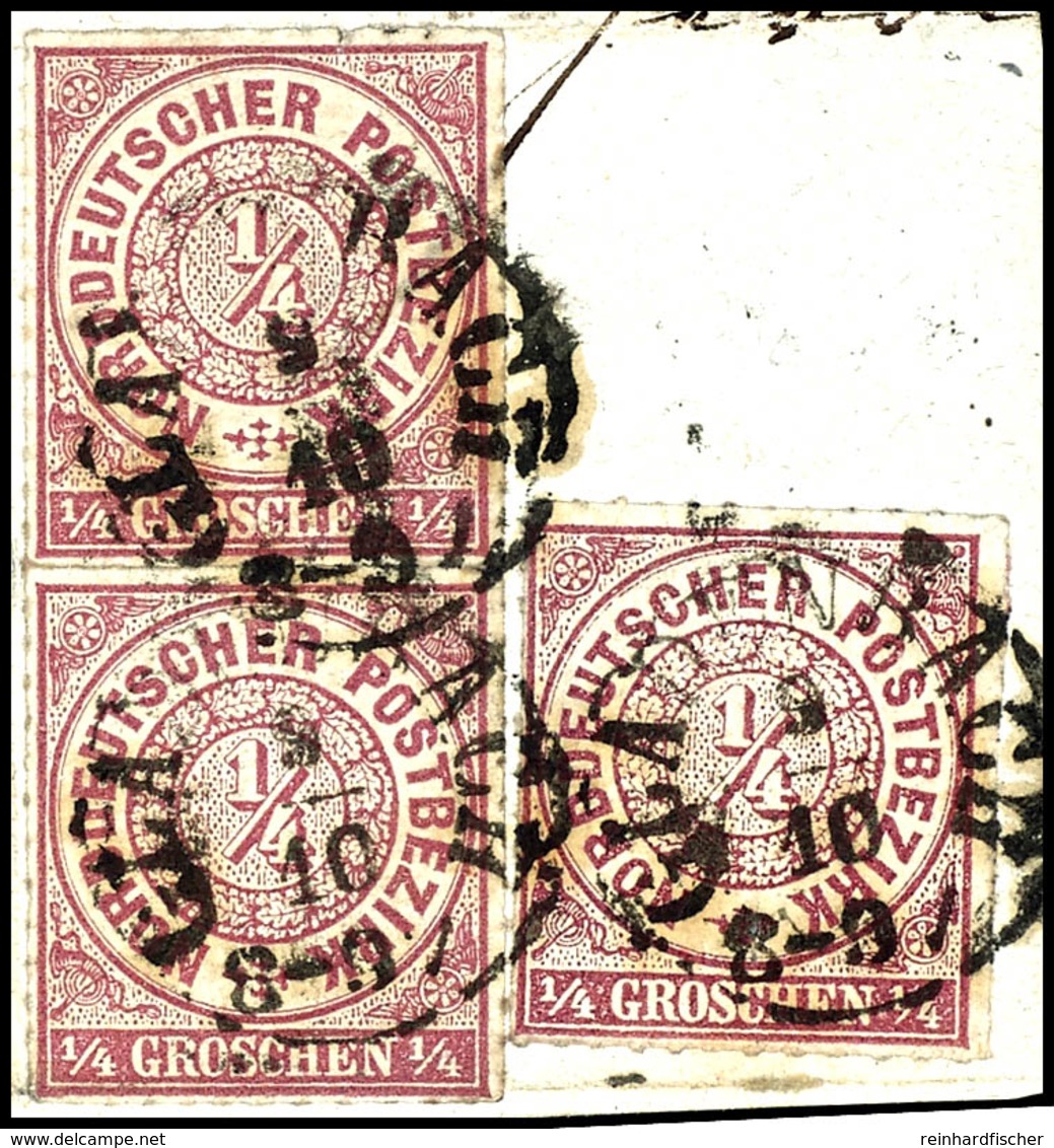 1951 "GLADENBACH" - K1, Drei Abschläge Auf Kabinettbriefstück Mit Senkr. Paar Und Einzelstück 1/4 Gr., Katalog: 1b(3) BS - Sonstige & Ohne Zuordnung