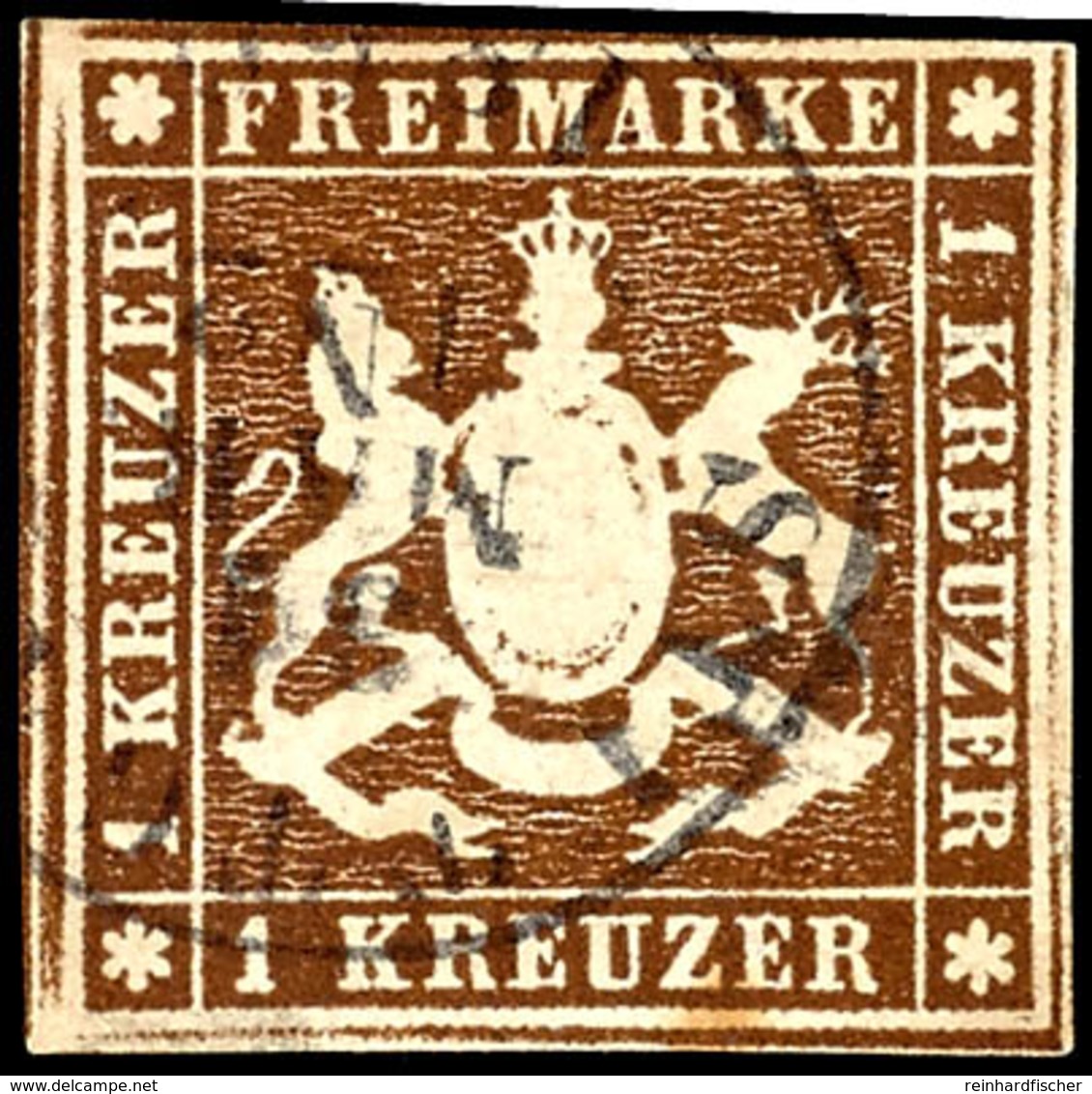 1987 1 Kr. Tiefdunkelbraun Mit Gutem Schnitt, Fest. "STUTTGART", Kleines Bräunliches Fleckchen, Doppelt Signiert Thoma B - Andere & Zonder Classificatie