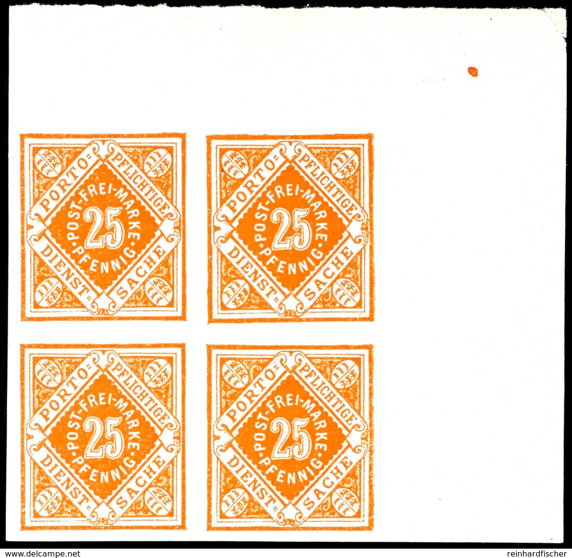 2034 10, 5, 2, 3 U. 25 Pfg Ungezähnte Probedrucke Ausgabe 1875/1900, Je Im Postfrischen Eckrand-Viererblock Aus Der Rech - Sonstige & Ohne Zuordnung