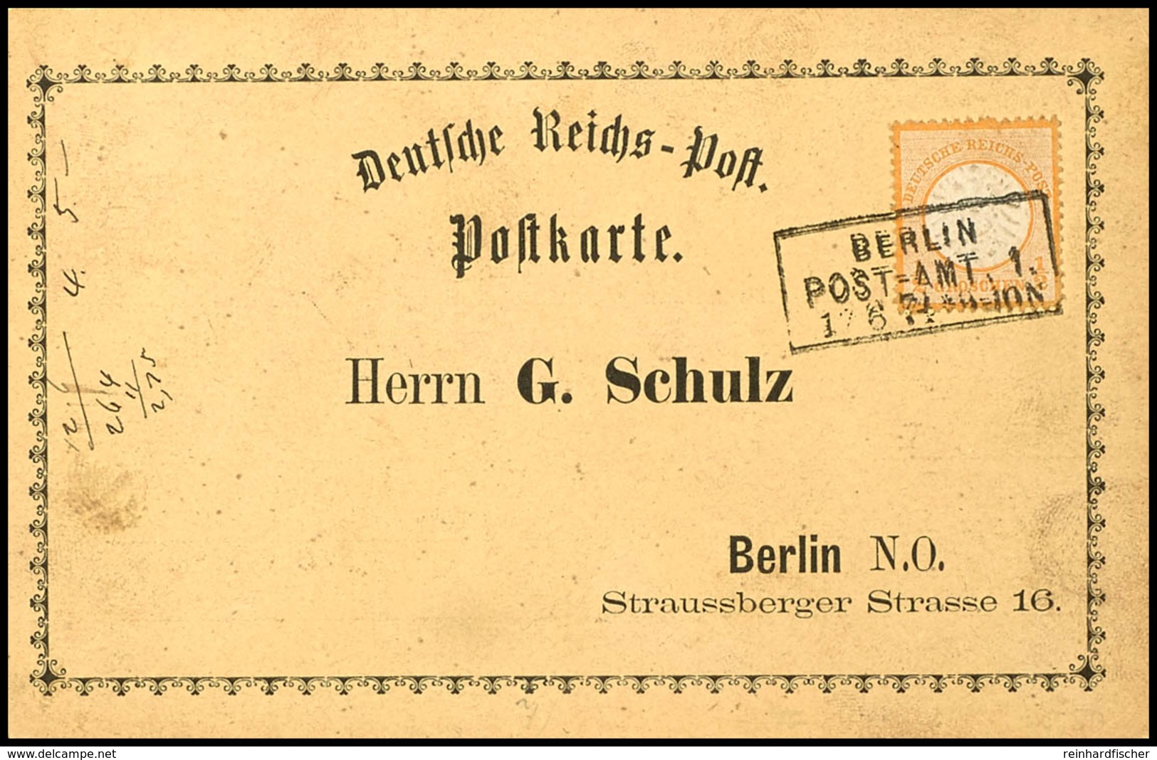 2116 1/2 Gr. Großer Schild Orange Mit Ra3 "BERLIN POST-AMT 1 17.6.74" Auf Privater Firmenvordruckkarte Der Fa. G. Schulz - Sonstige & Ohne Zuordnung