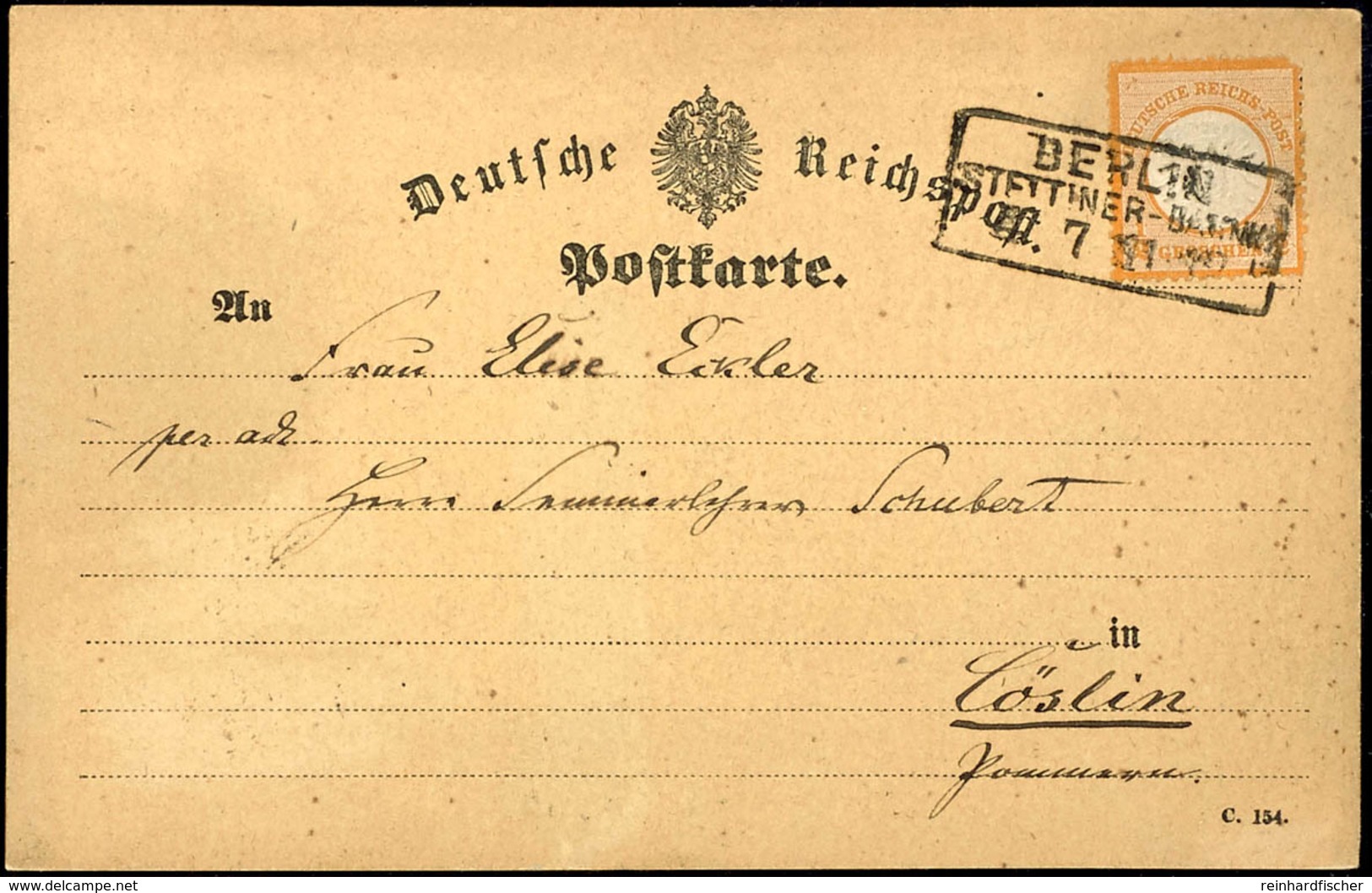 2120 1/2 Gr. Orange (1 Ecke Rund), Plattenfehler "Kreisbruch Unter CH Von Deutsche", Auf Postkarte Von "BERLIN STETTINER - Other & Unclassified