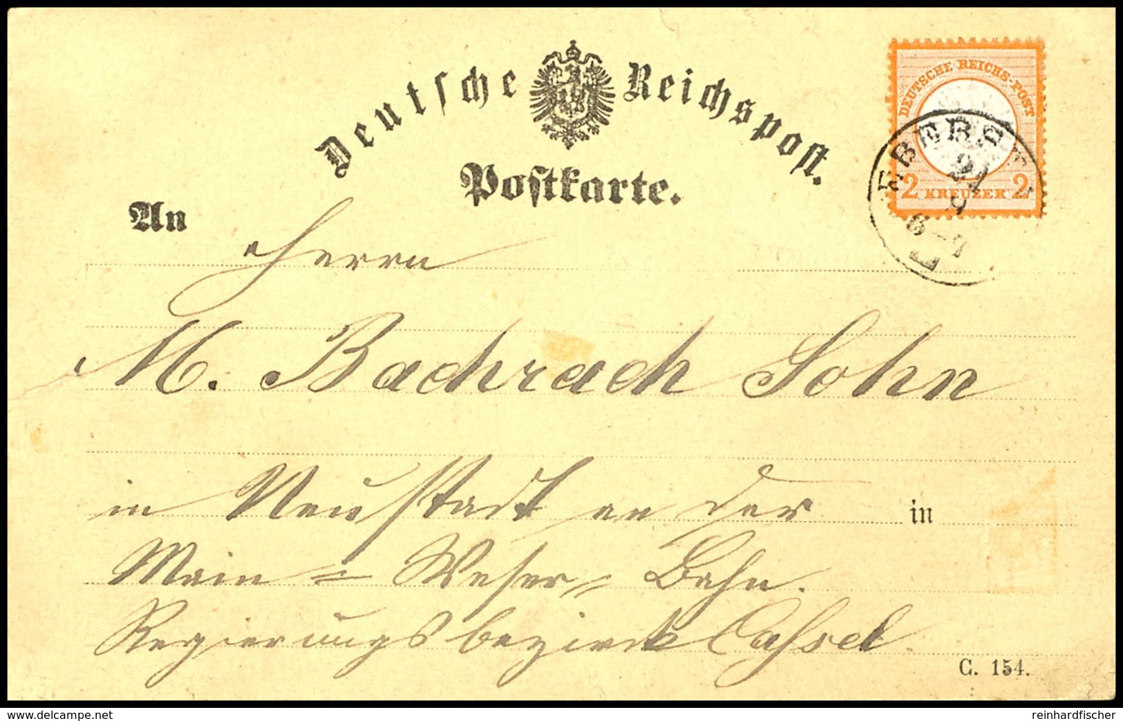 2150 2 Kreuzer Gelblichorange, Großer Schild Als Einzelfrankatur Auf Postkartenformular (Frech Nr. 26) Mit Thurn & Taxis - Sonstige & Ohne Zuordnung