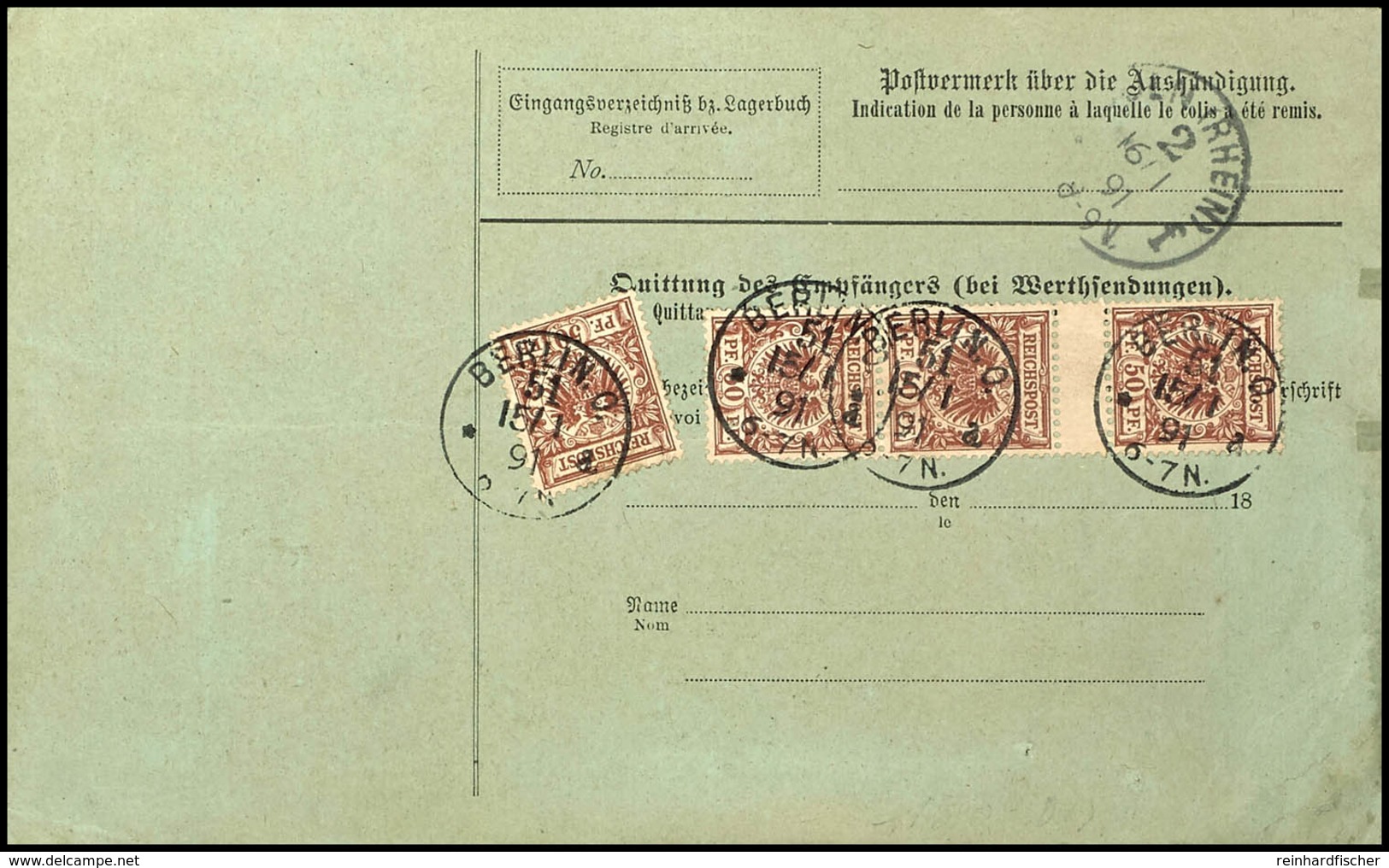 2262 50 Pfg Krone/Adler Als Senkrechtes Zwischenstegpaar Mit Anhängender Marke In Mischfrankatur Mit Einzelmarke Sowie 2 - Other & Unclassified