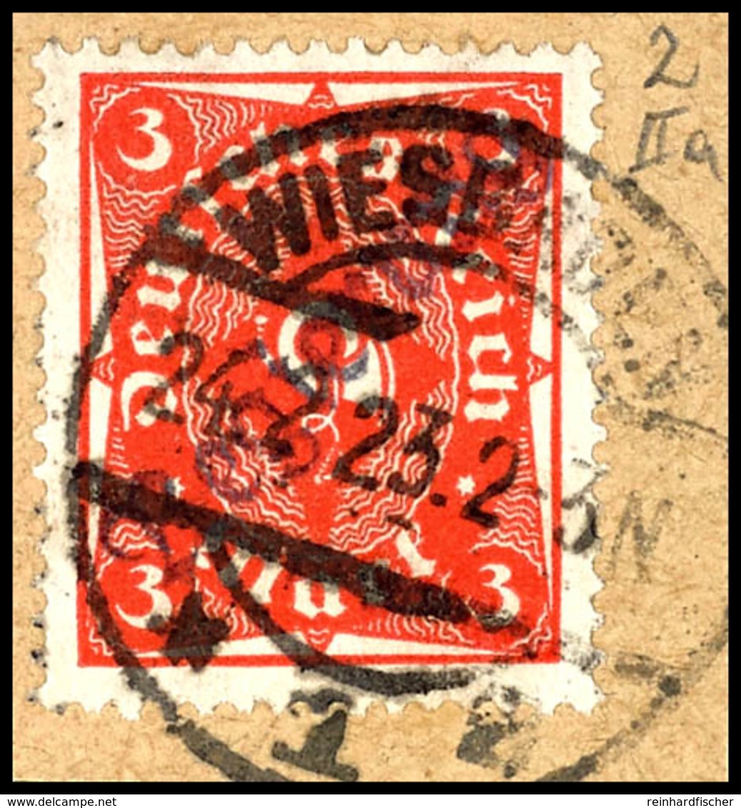 3043 3 M. Orangerot Mit Violettschwarzem Aufdruck Type II, Gestempelt Auf Briefstück, Auflage 100 Stück, Gepr. Infla Und - Other & Unclassified