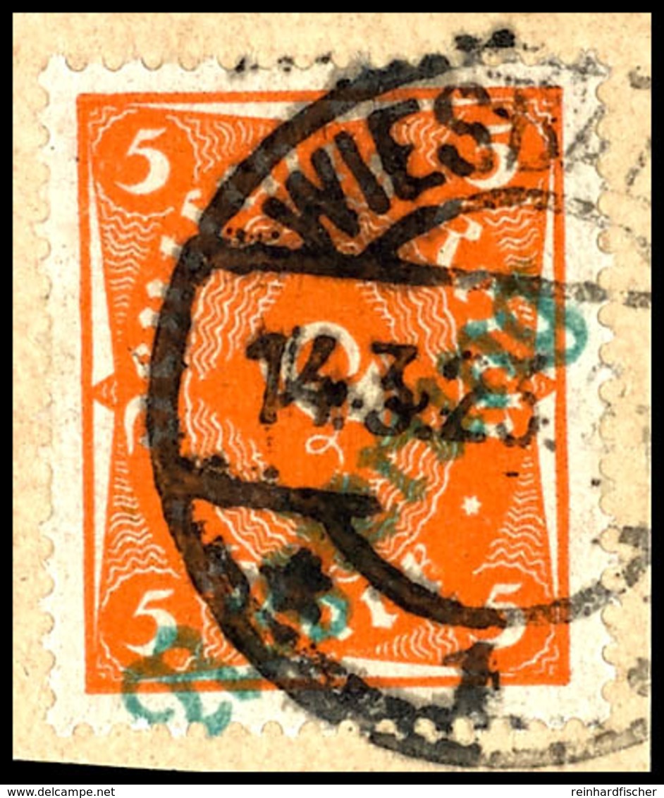 3046 5 M. Orange Mit Grünem Aufdruck Type II, Gestempelt Auf Briefstück, Auflage Nur Wenige Stücke, Gepr. Infla Und Pesc - Other & Unclassified