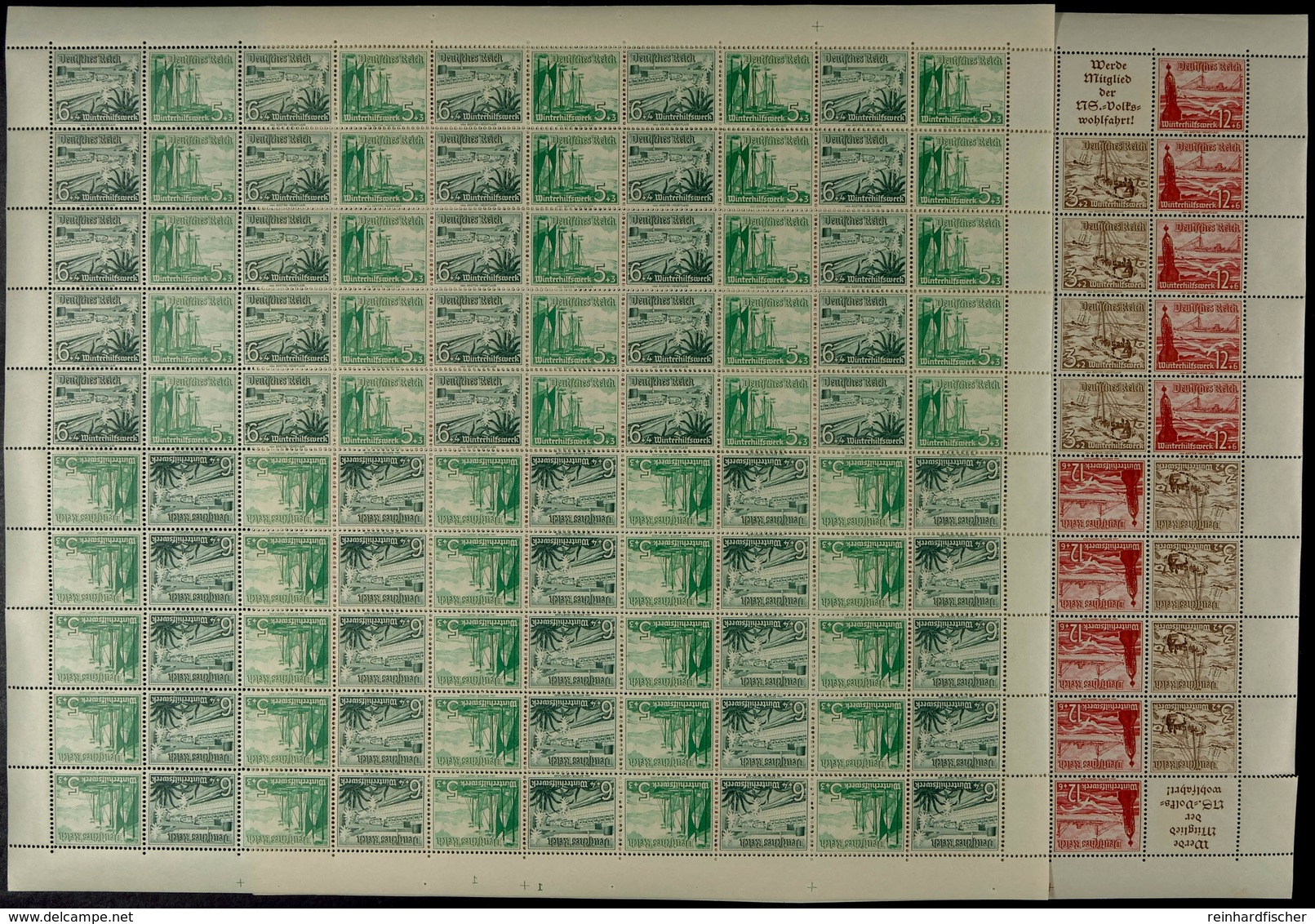 3072 WHW 1937 Schiffe, 2 Markenheftchenbogen Postfrisch (3+12 Pf. Zwischen Feld 81/91 Angetrennt Mit Kl. Einriss), Mi. 1 - Sonstige & Ohne Zuordnung