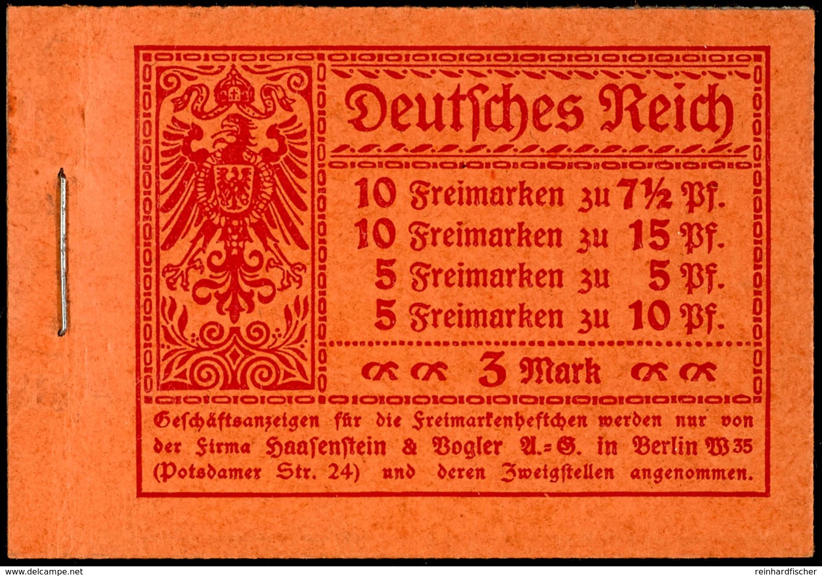 3078 Germania 1917/18, Markenheftchen Ohne Ordnungsnummer, H.-Bl. Ränder Dgz., Postoriginal Geklammert, Postfrisch, Etwa - Markenheftchen