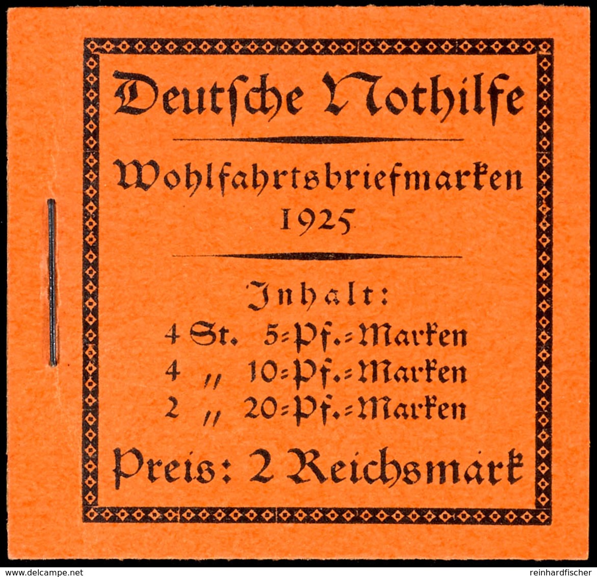 3081 Nothilfe 1925, Markenheftchen Ohne Ordnungsnummer, Klammer 16 Mm, Alle Heftchenblattränder Nicht Durchgezähnt, Post - Markenheftchen