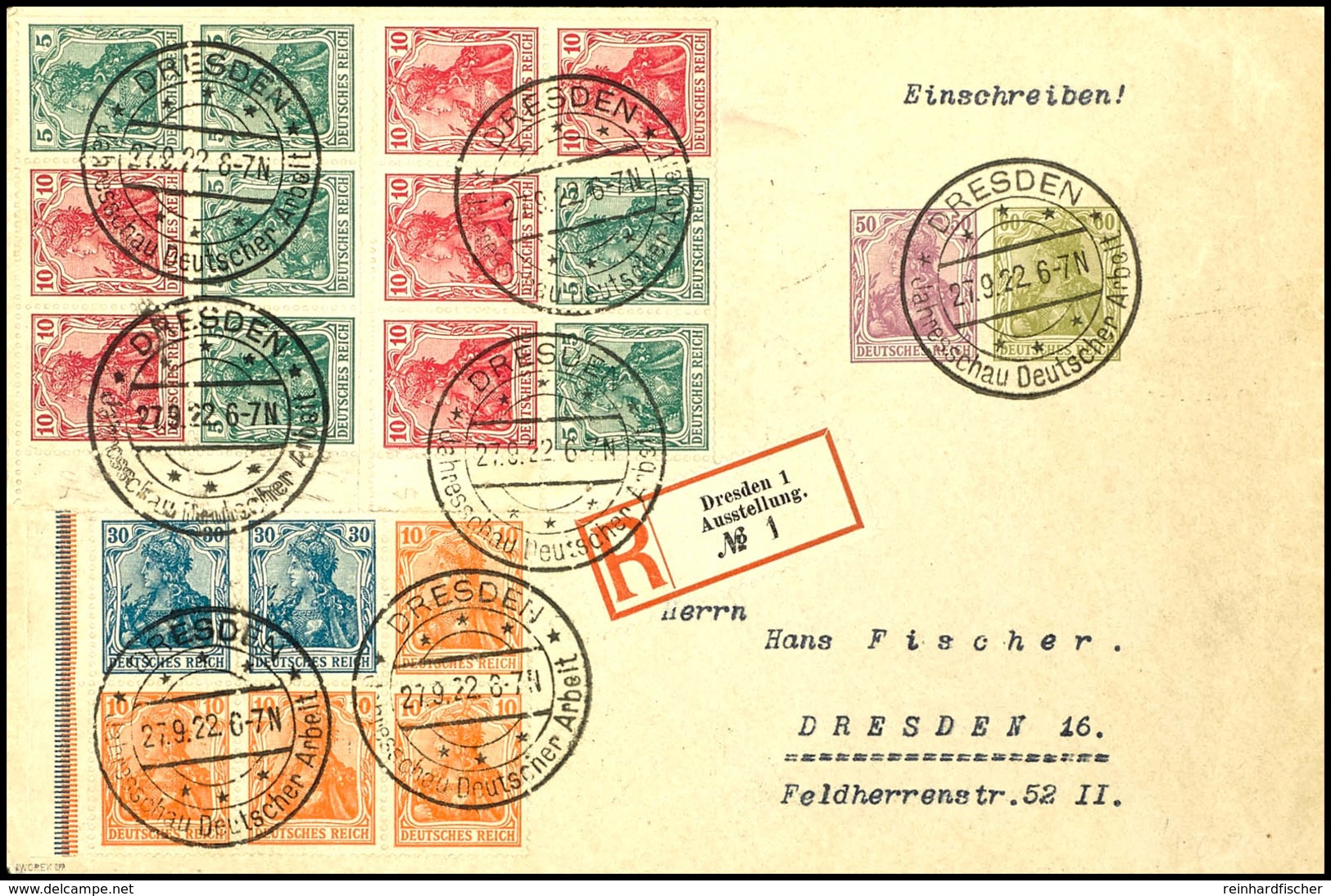 3095 Germania 1919, Heftchenblatt 10(2)+5(4) Pfg Zusammen Mit Heftchenblatt MiNr. 27 Und 31 Auf Ganzsachenumschlag 50 Un - Sonstige & Ohne Zuordnung