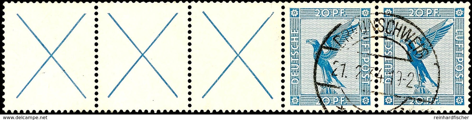 3099 X+X+X+20 Pf., Flug 1930, Waager. Zusammendruck, Gestempelt "BRAUNSCHWEIG 21.2.34", Mi. 200,-, Katalog: W21.3 O - Sonstige & Ohne Zuordnung