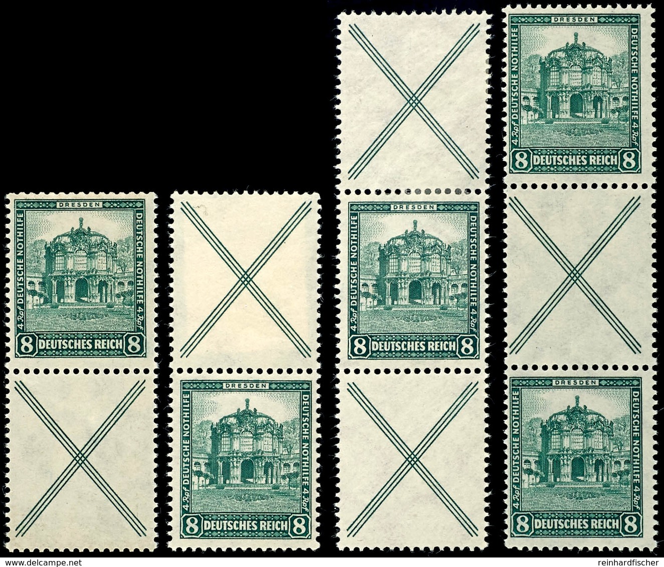 3111 Nothilfe 1931, 8 Pfg Bauwerke, Alle Vier Senkrechten Zusammendruckkombinationen Mit X, Tadellos Ungebraucht, Mi. 69 - Sonstige & Ohne Zuordnung