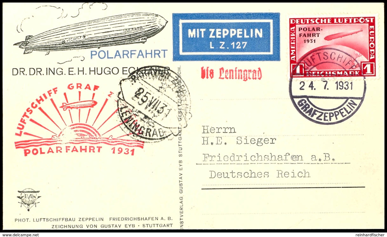 3148 1931, Polarfahrt, Brief Mit 1 RM, Bordpost Vom 27.7.31, Tagesdatum Mit Engem Abstand, Katalog: Si.119B BF - Andere & Zonder Classificatie