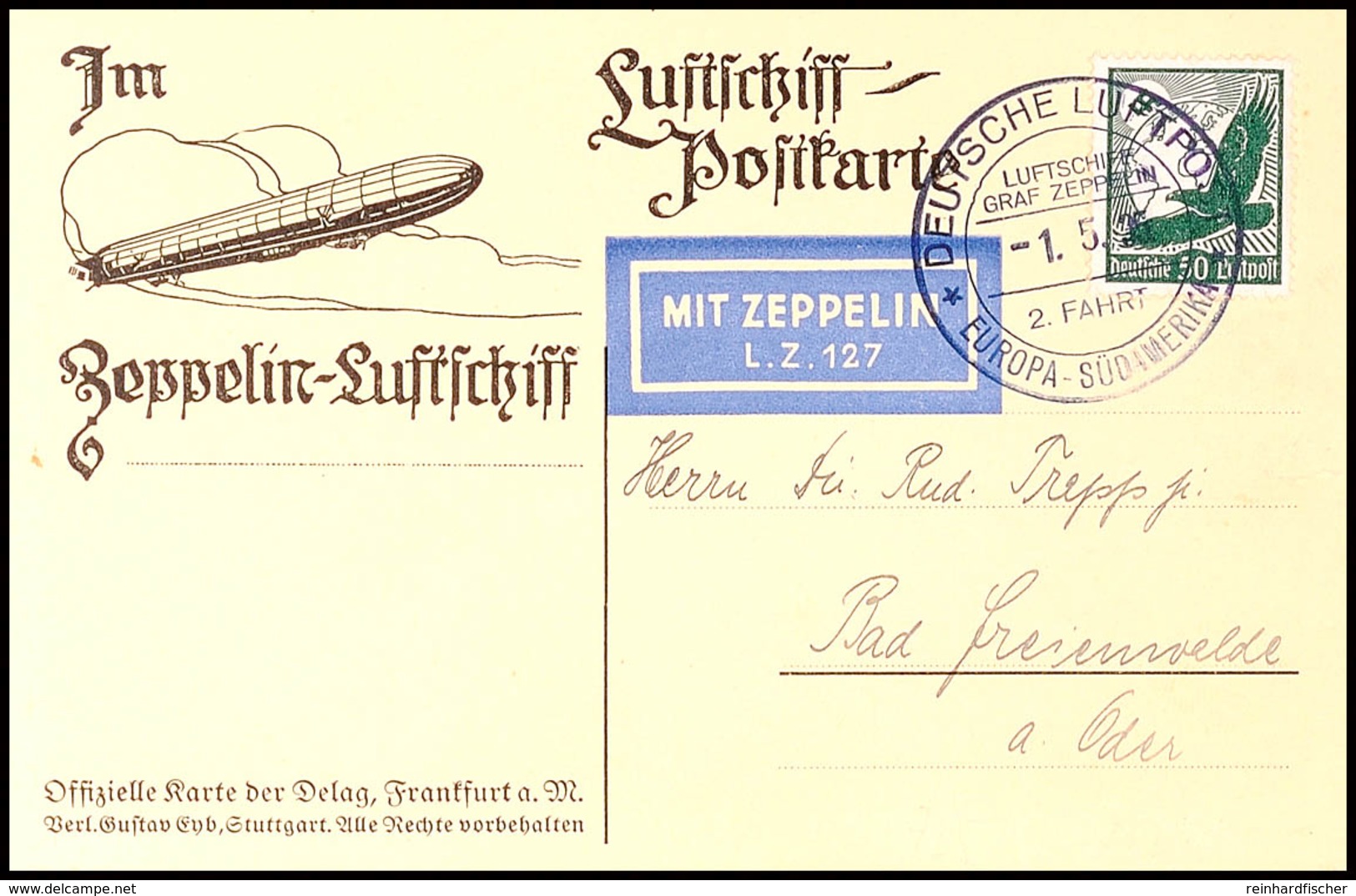 3157 1935, 2. SAF, Bordpost 1.5.35, Mit 50 Pfg Steinadler Frankierte Delag-Bildpostkarte "Blick Auf Blankenese" Mit Eing - Autres & Non Classés