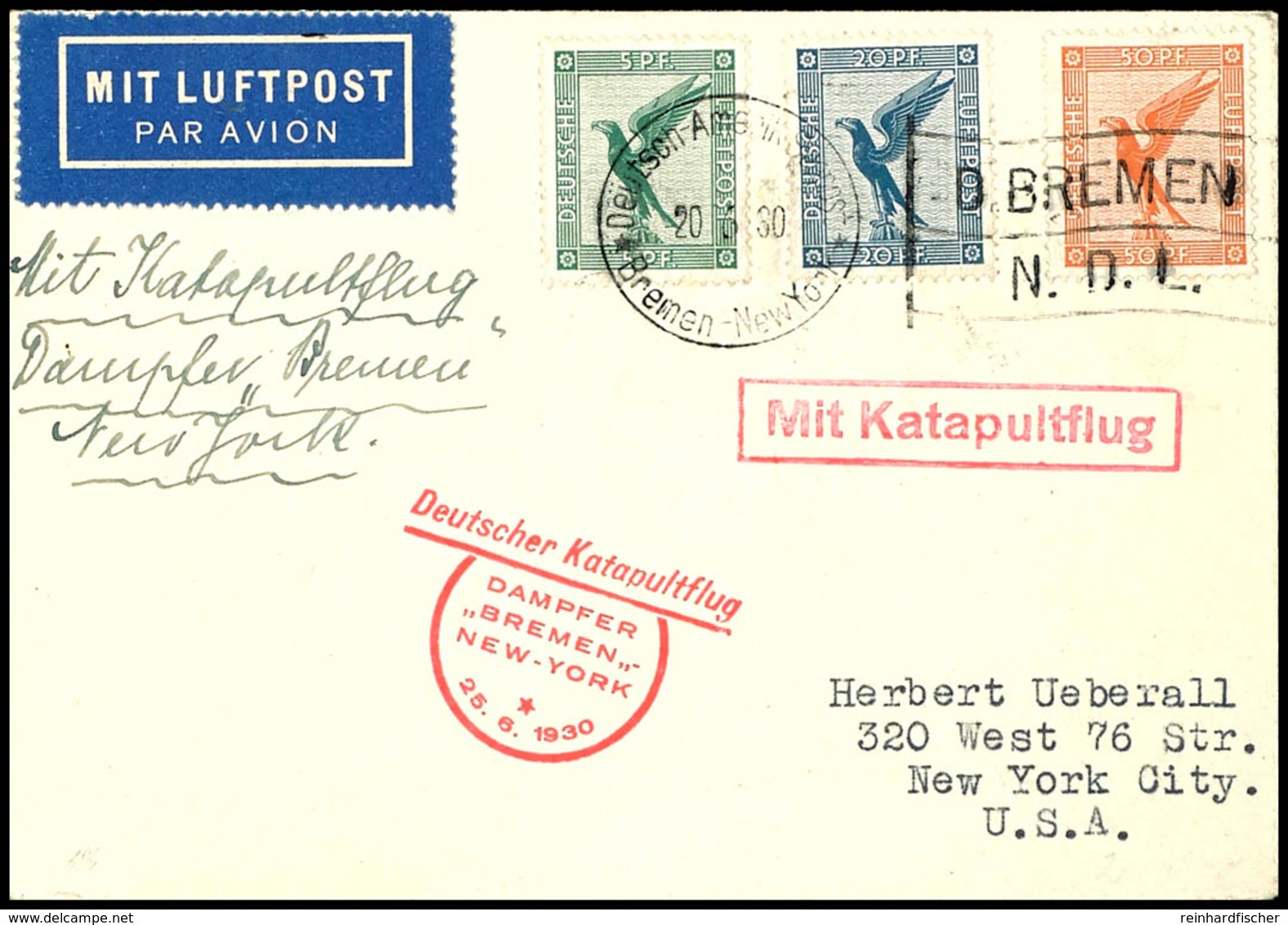 3169 1930, D. Bremen 25.6, Umschlag Mit Dt. Seepostaufgabe Vom 20.6. Und Sonder-Cachet In Die USA, Pracht, Katalog: K29d - Andere & Zonder Classificatie