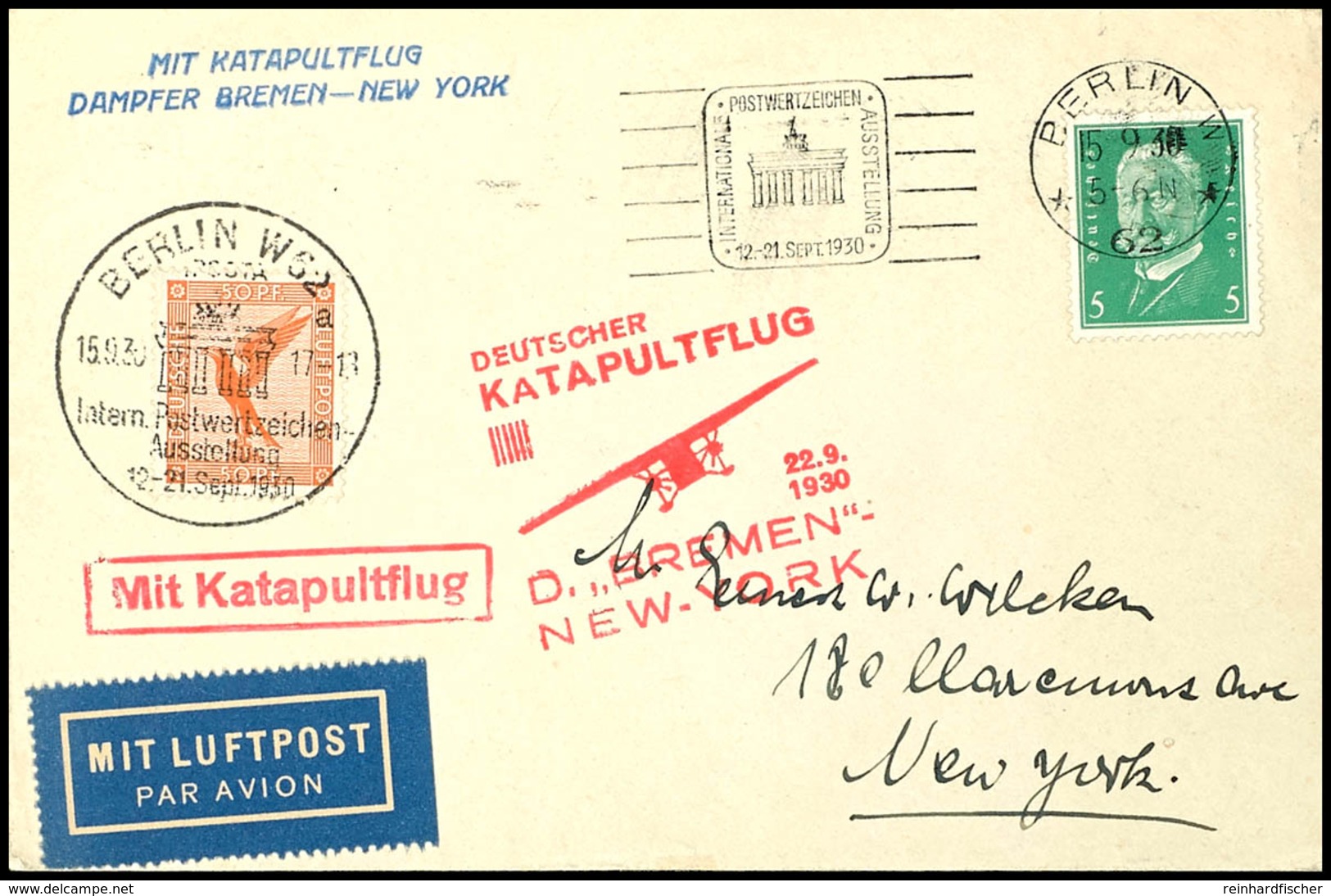 3176 1930, D. Bremen 22.9, Umschlag Mit Auflieferung BERLIN IPOSTA 15.9. Mit Zwei Verschiedenen Sonderstempeln Und Sonde - Andere & Zonder Classificatie