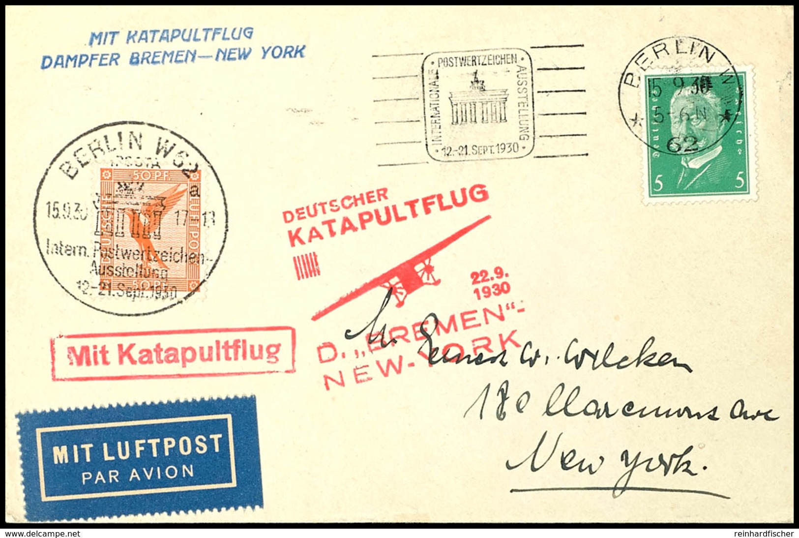 3176 1930, D. Bremen 22.9, Umschlag Mit Auflieferung BERLIN IPOSTA 15.9. Mit Zwei Verschiedenen Sonderstempeln Und Sonde - Sonstige & Ohne Zuordnung