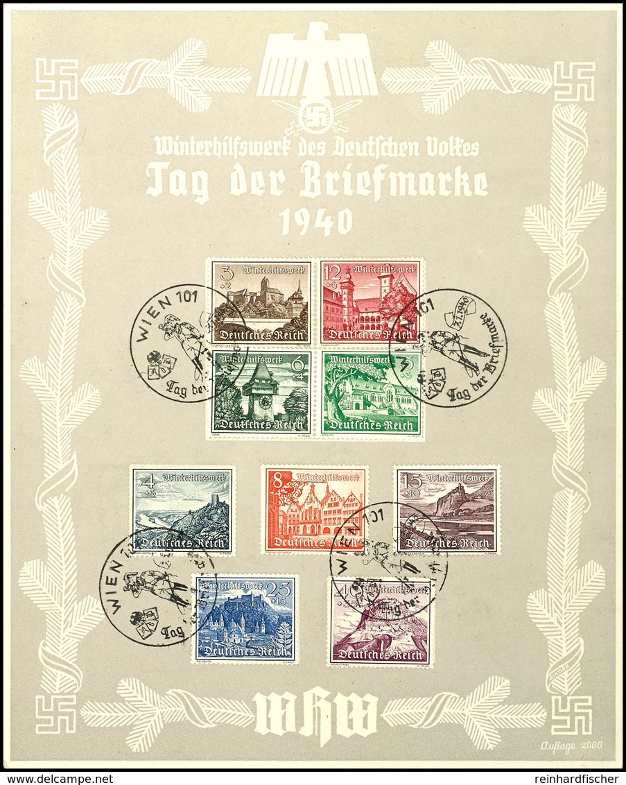 3219 1940, T.d. Briefmarke, Gr. WHW-Gedenkblatt Mit Pass. MiNr. 730/38 U. SST Wien 7.1.1940, Rücks. Falzspuren, Auflage  - Andere & Zonder Classificatie