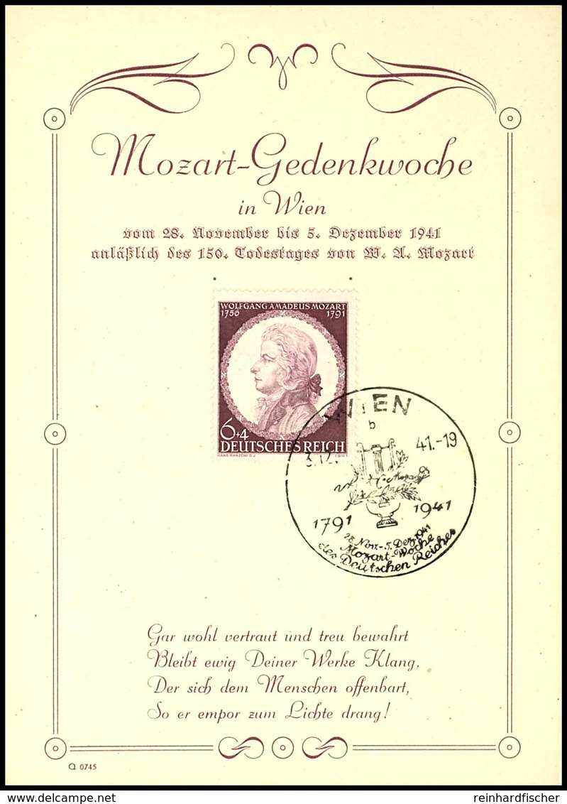 3221 1941, "Mozart-Gedenkwoche In Wien" Pass. Frankiert Mit MiNr. 810 Und Enspr. SST Wien 3.12.41, Stz. Q 0745, Tadellos - Other & Unclassified