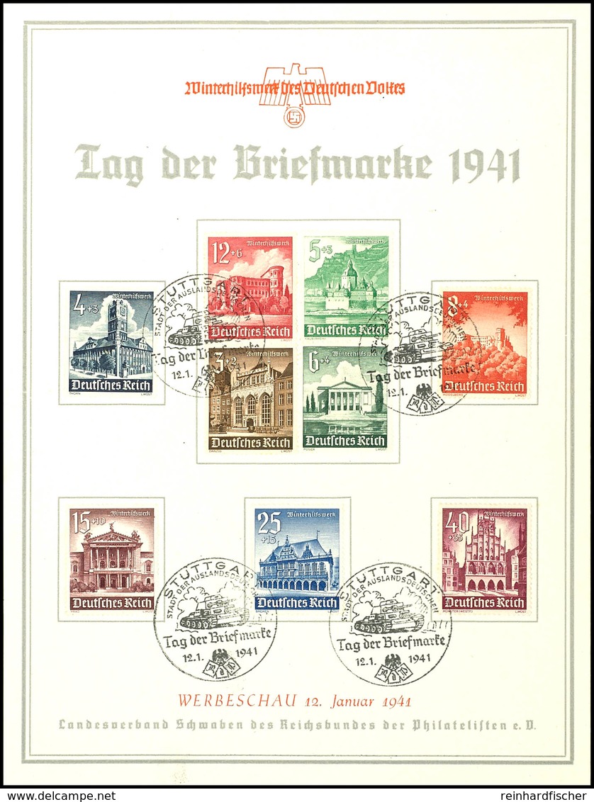 3222 1941, T.d. Briefmarke, Gr. WHW-Gedenkblatt Mit Pass. MiNr. 751/59 U. SST Stuttgart 12.1.1941, Sehr Gute Erhaltung   - Andere & Zonder Classificatie