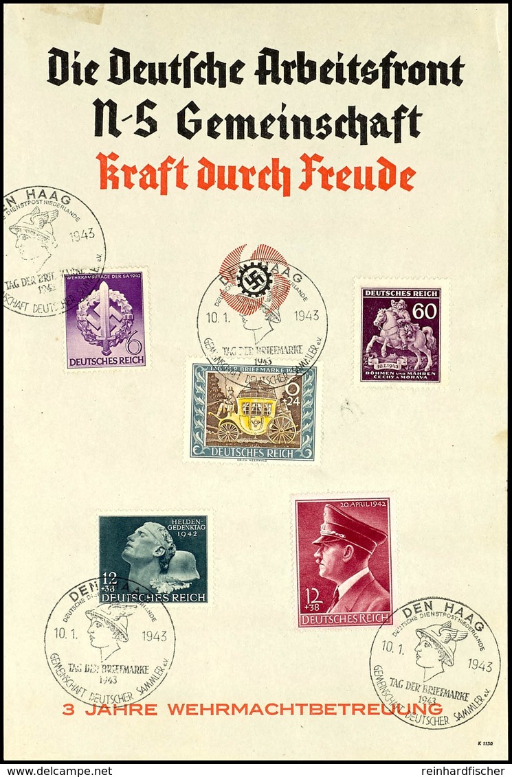 3226 1943, "Die Deutsche Arbeitsfront NS Gemeinschaft Kraft Durch Freude". SST T.d. Briefmarke Den Haag 10.1.1943, Rücks - Sonstige & Ohne Zuordnung